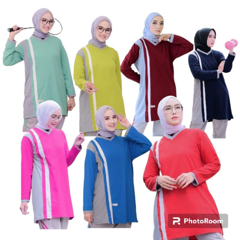 kaos atasan model tunik/atasan olahraga muslim/kaos olahraga atasan wanita