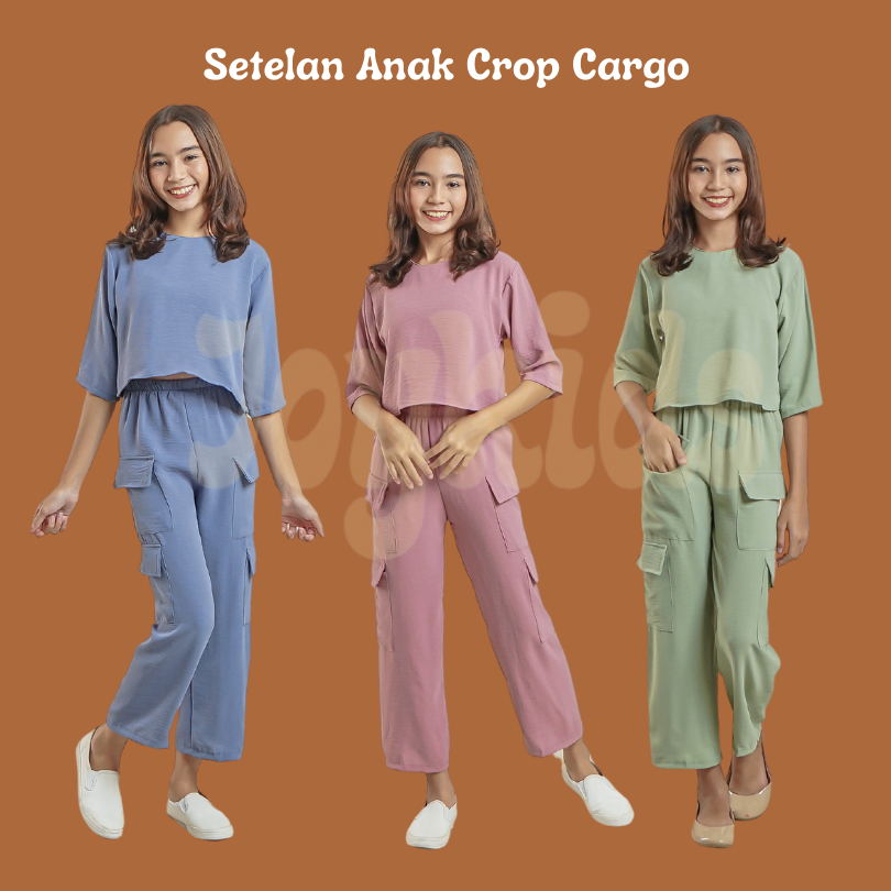 	 ONE SET COUPLE IBU DAN ANAK CELANA CARGO POLOS TERBARU	