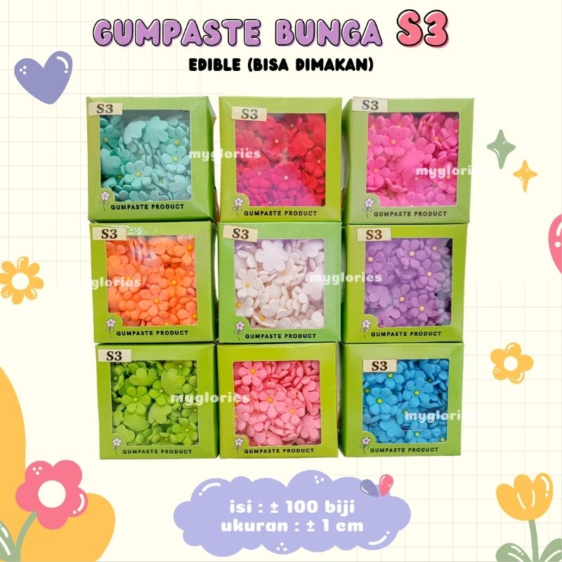 

Hiasan Kue GUMPASTE Bunga S3 isi 100 Cake Topper Bisa Di makan Sprinkle Bahan Dekorasi Roti Ulang Tahun