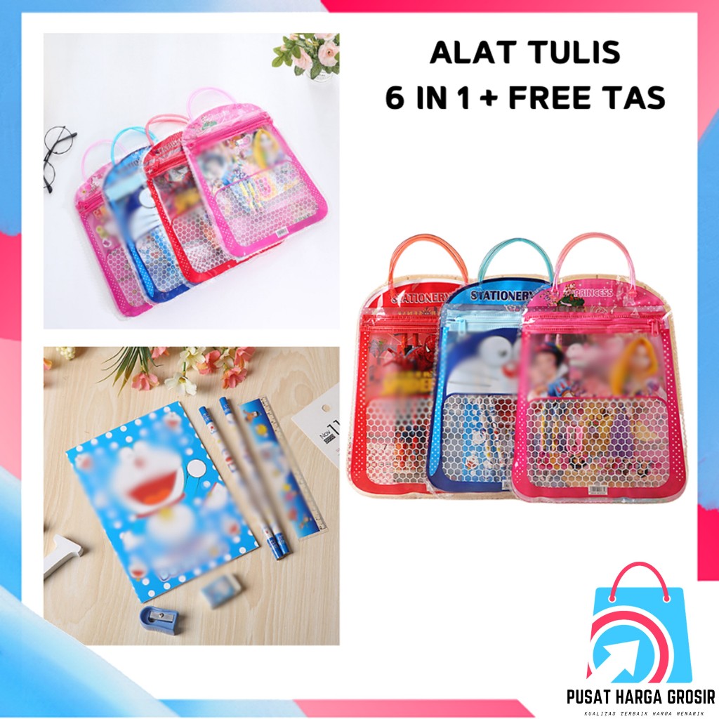 

PHG - Stationery Set 6 in 1 Free Bag Alat Tulis Anak Sekolah Buku Pulpen Penghapus Pengaris t