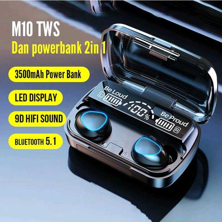 [GROSIR/COD] Original M10 TWS Headset V5.3 Bluetooth Earphone Powerbank 3500mAh