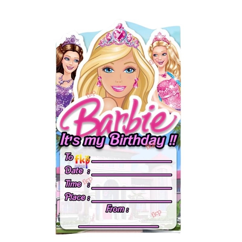 Kartu undangan BARBIE kartu undangan ulang tahun anak tema BARBIE birthday invitation card Paket per