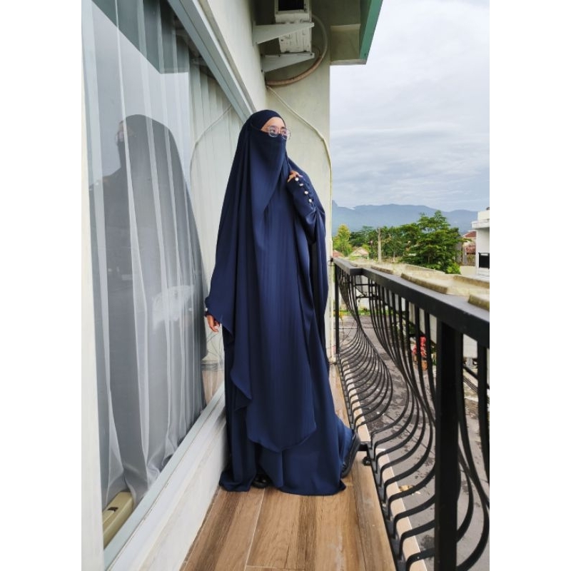 GAMIS Abaya Veloxa Bahan Sultan Fursan Set French Khimar Wanita Muslim Syari Dress Hitam Jetblack FK