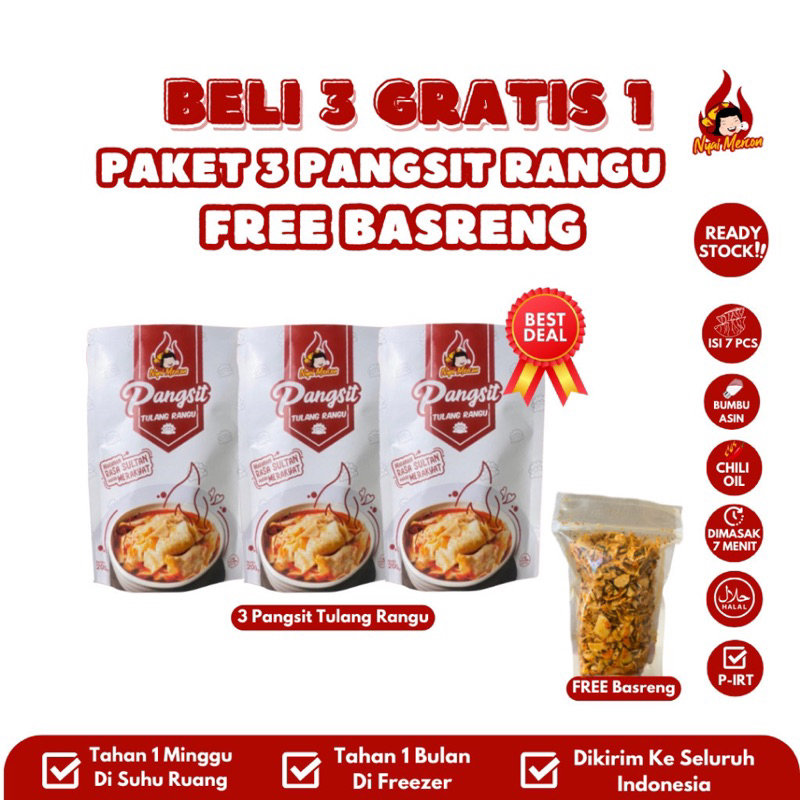 

Paket Isi Tiga Pangsit Rangu (Nyai Mercon) Free basreng