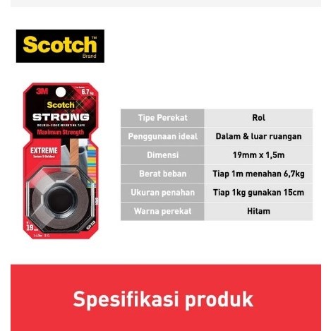 

Double Tape 3M Scotch Original 3M Double Tape 3M Super Kuat Super Lengket 6,7Kg 19mm x 1,5 meter
