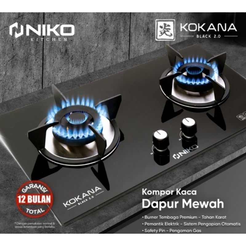 NIKO KOKANA KOMPOR GAS TANAM KACA 2 TUNGKU