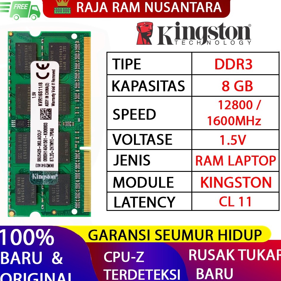 RAM KINGSTON DDR3 8GB 16MHZ 128 ORI RAM LAPTOP DDR3 RAM NB DDR3 ART F6G5