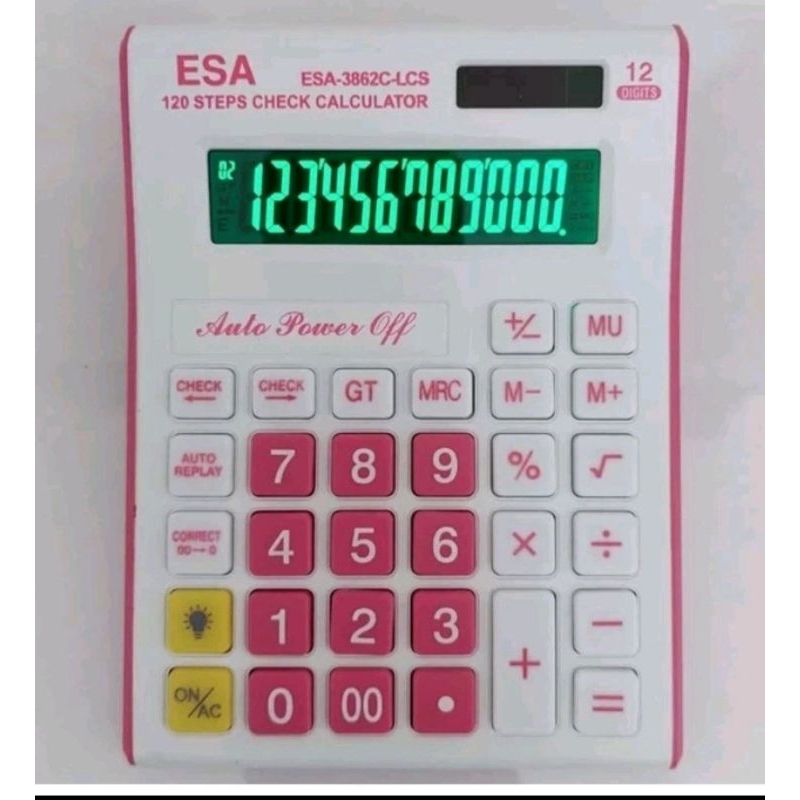 

Adn KALKULATOR ESA 3862C-LCS LAYAR LED 12 DIGIT/KALKULATOR 120 STEP CEK CORRECT
