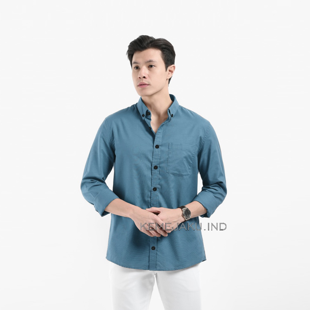 Kemeja Biru Denim Pria Hem pria polos kemeja polos cowo biru denim