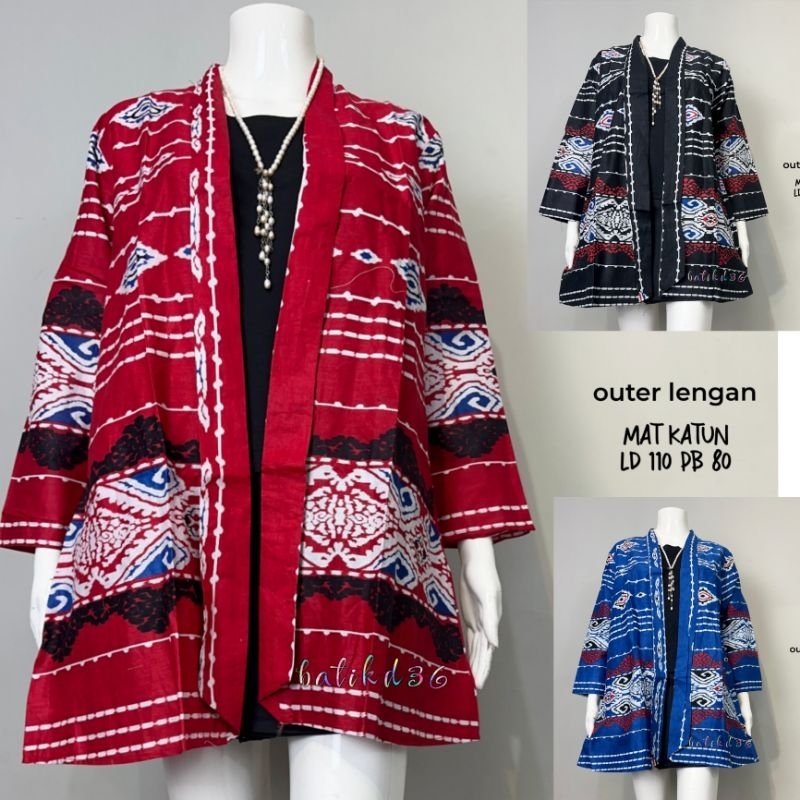 Outer wanita katun tanpa lengan halus cardigan Baju luaran santai wanita kasual motif tenun songket 