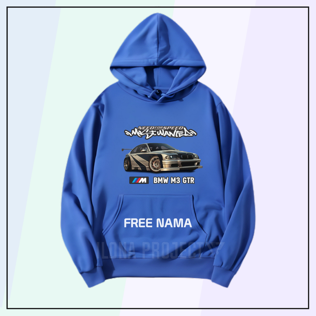 (FREE NAMA) Hoodie Anak Custom Gambar Mobil BMW M3 GTR Most Wanted Unisex Bahan Premium