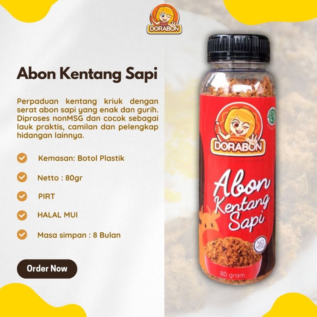 

ABON KENTANG SAPI DORABON 80 GRAM KEMASAN BOTOL