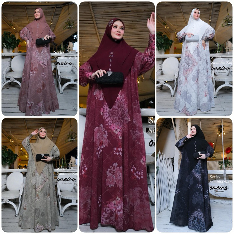 SAMITHA SERIES OMEIRO SET KHIMAR KAFTAN ABAYA GAMIS DRESS BUSUI HITAM MERAH MAROON HIJAU SAGE COKELA
