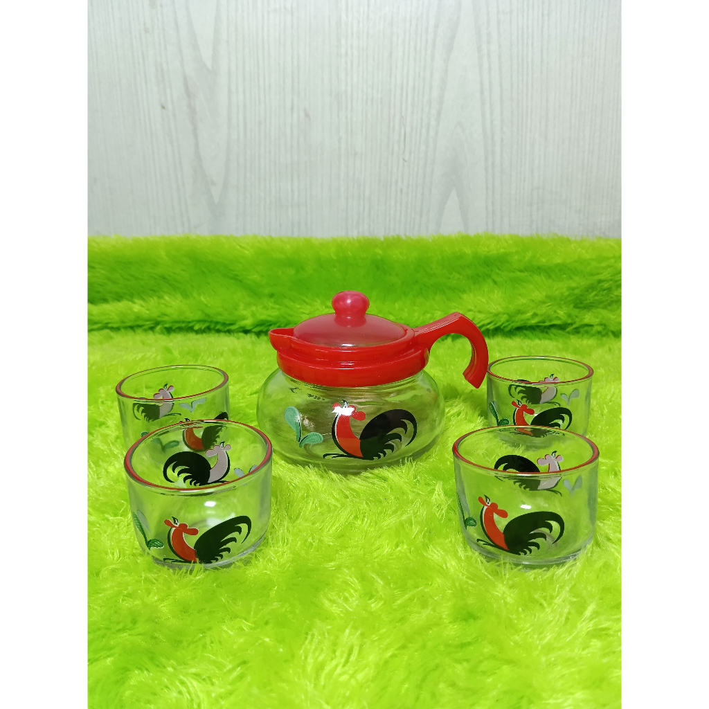 Grosindo Mini Drink Set l teko set ayam jago gelas sloki klasik SET