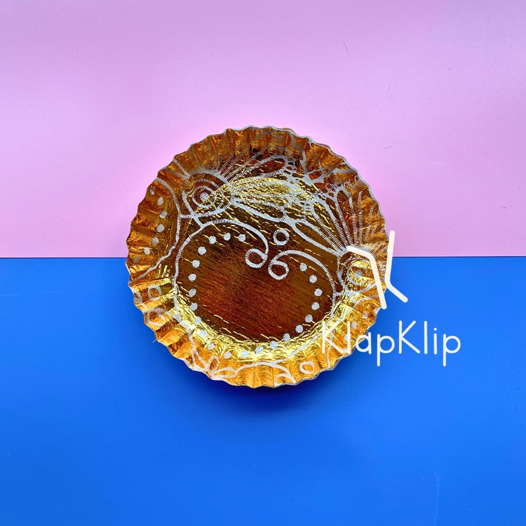 GROSIR 100pcs Piring Kertas Emas Ukuran 12cm - Piring Kertas Emas Motif Batik isi 100pcs - PIRING MA