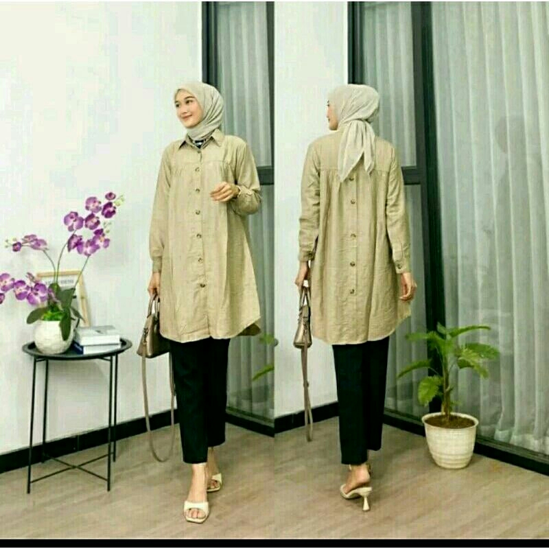 zeva tunik wanita polilen kancing belakang