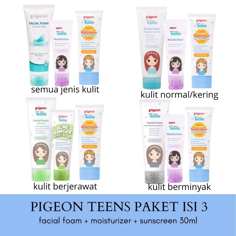 PIGEON TEENS Daily Routine 1 Paket Lengkap | Paket Skincare Remaja Pigeon
