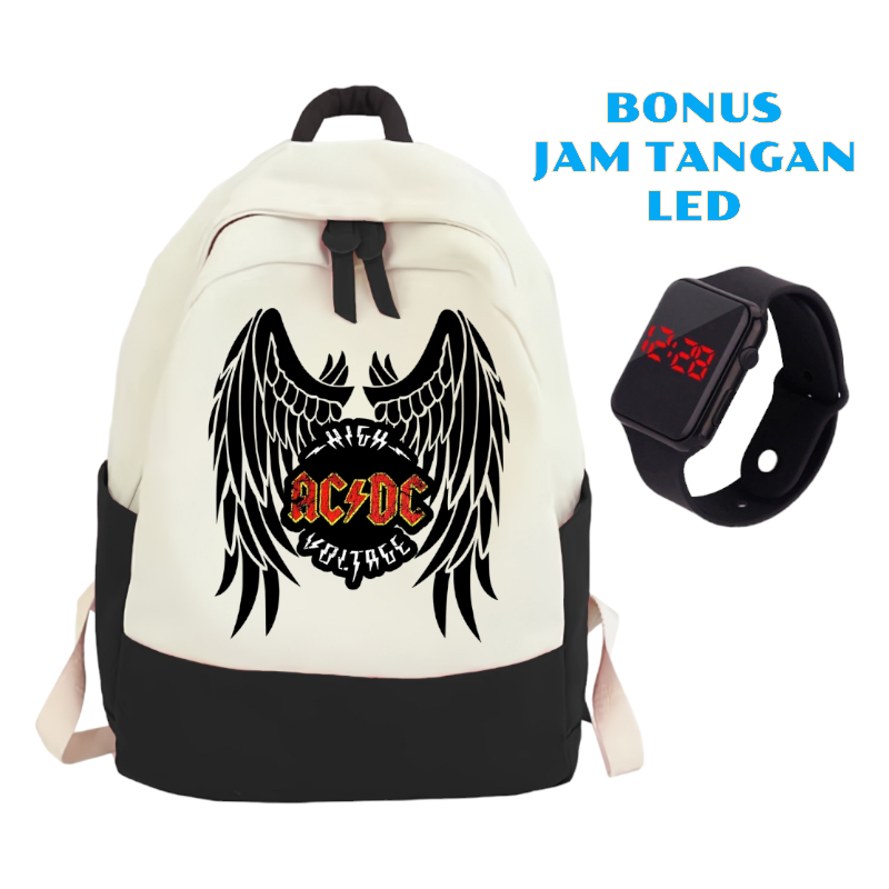 SLV BAGS - Tas Anak ACDC Sekolah laki laki Pria Remaja SD SMP SMA SMK Gambar Band Rock AC/DC Wings A
