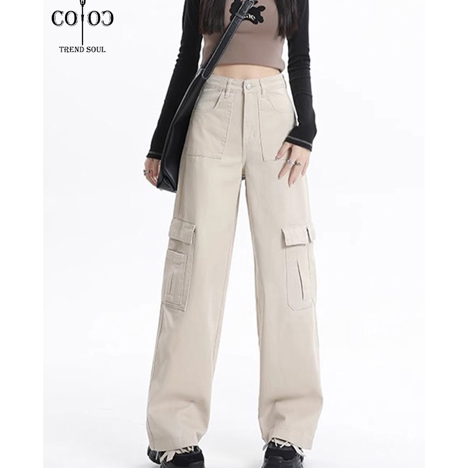 Harga lebay Coco Trend Soul Jeans  New Krem Highwaist Cargo Jeans Wanita