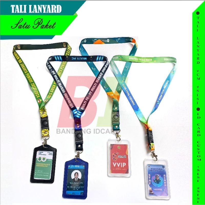 

SALE SEPAKET GANTUNGAN TALI LANYARD NAME TAG ID CARD CUSTOME + CASING BOX/ KULIT