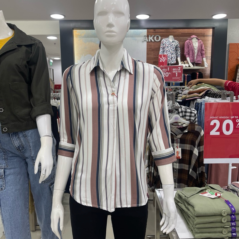 AKO - SALE Kemeja Blouse Salur Wanita (S-XXXL)