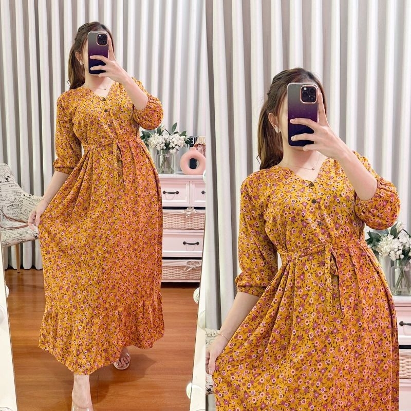 New Arivval Long Dress safia Dress Ruffle Dress Wanita Kekinian Daster Rayon Premium Baju Santai Wan