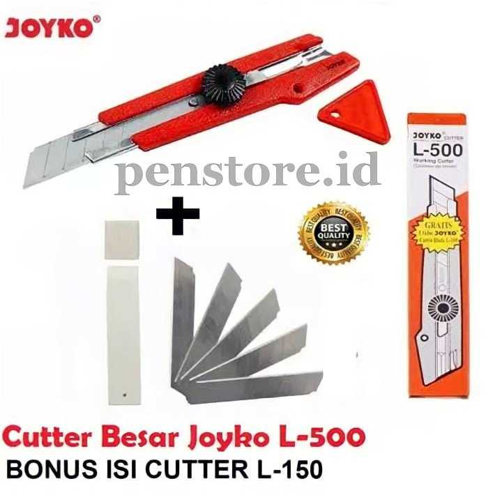 

(pcs) Cutter Besar Besi L-500 Joyko Merah Free Refil 1 tube L-150 (Cutter+Isi)