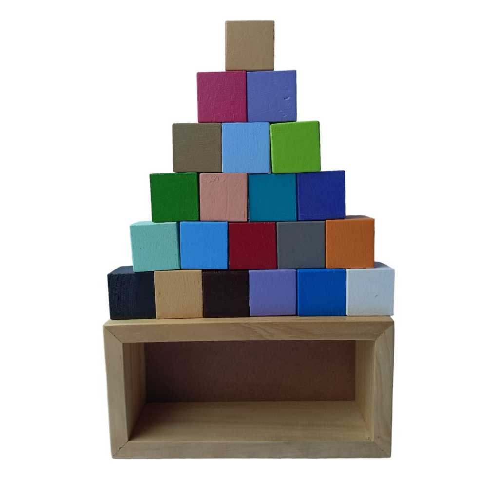 Kubus Kayu Isi 20 Beserta Kotak Penyimpanan Mainan Kayu Balok Susun