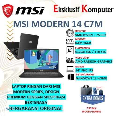 LAPTOP MSI MODERN 14 C7M AMD RYZEN 5 GEN 7 RAM 16GB 1TB SSD FHD BLACK