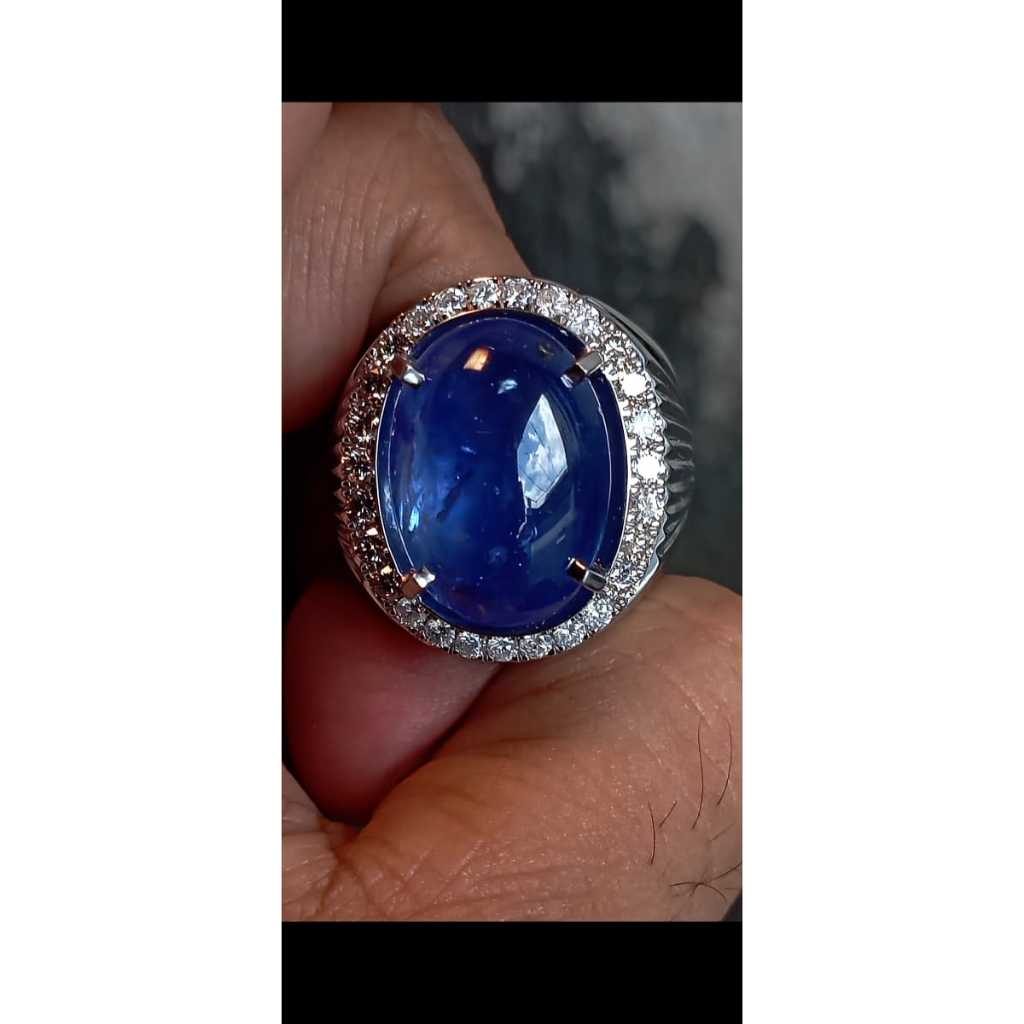 Royal Blue Safir Srilanka Jumbo Ring Perak Berlian Memo KGL