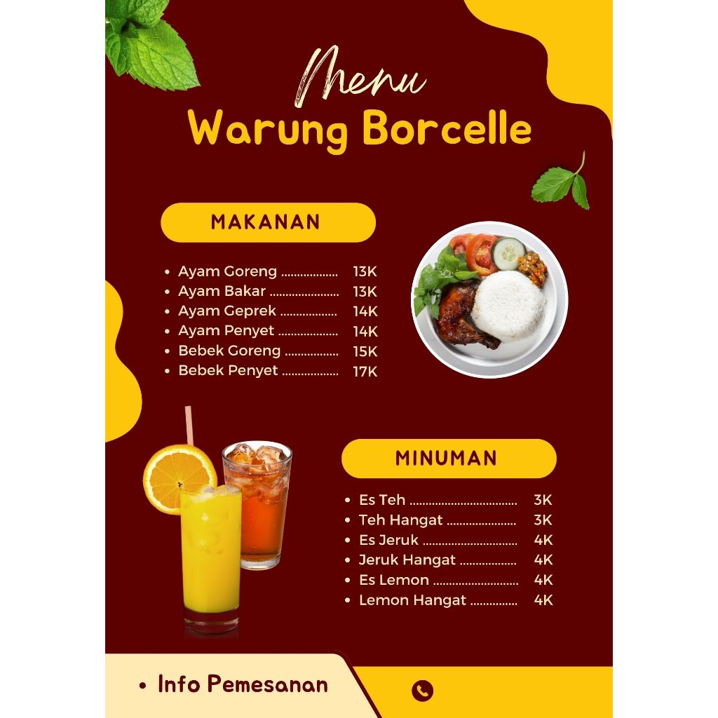 

CETAK DAFTAR MENU BOLAK BALIK TERMASUK LAMINATING a4