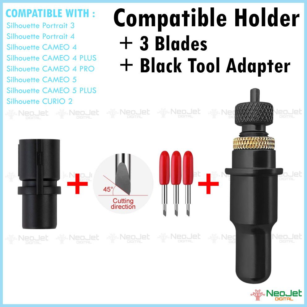 

Paket Compatible Holder Blade Pisau Refill Isi Ulang Tool Adapter Hitam Mesin Cutting Portrait Cameo Curio