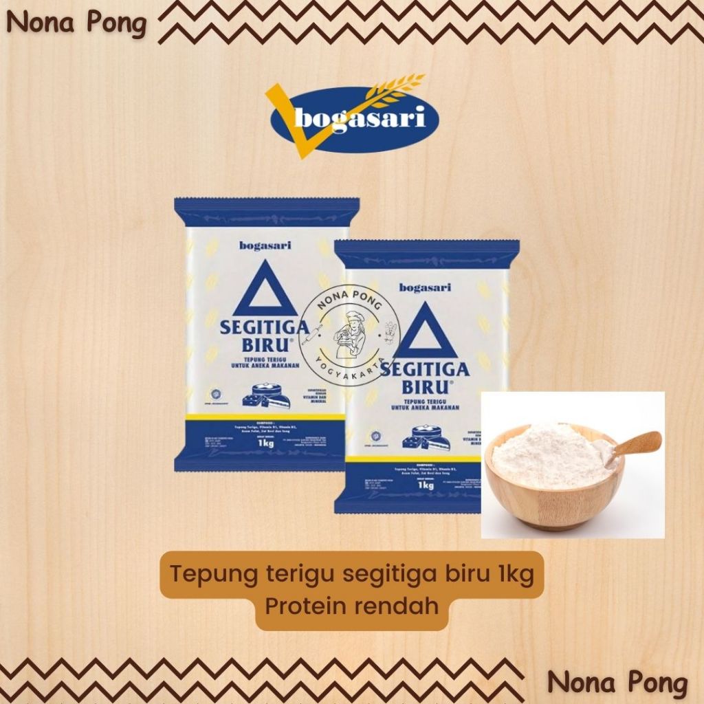 

Tepung terigu segitiga biru | bogasari 1kg protein rendah