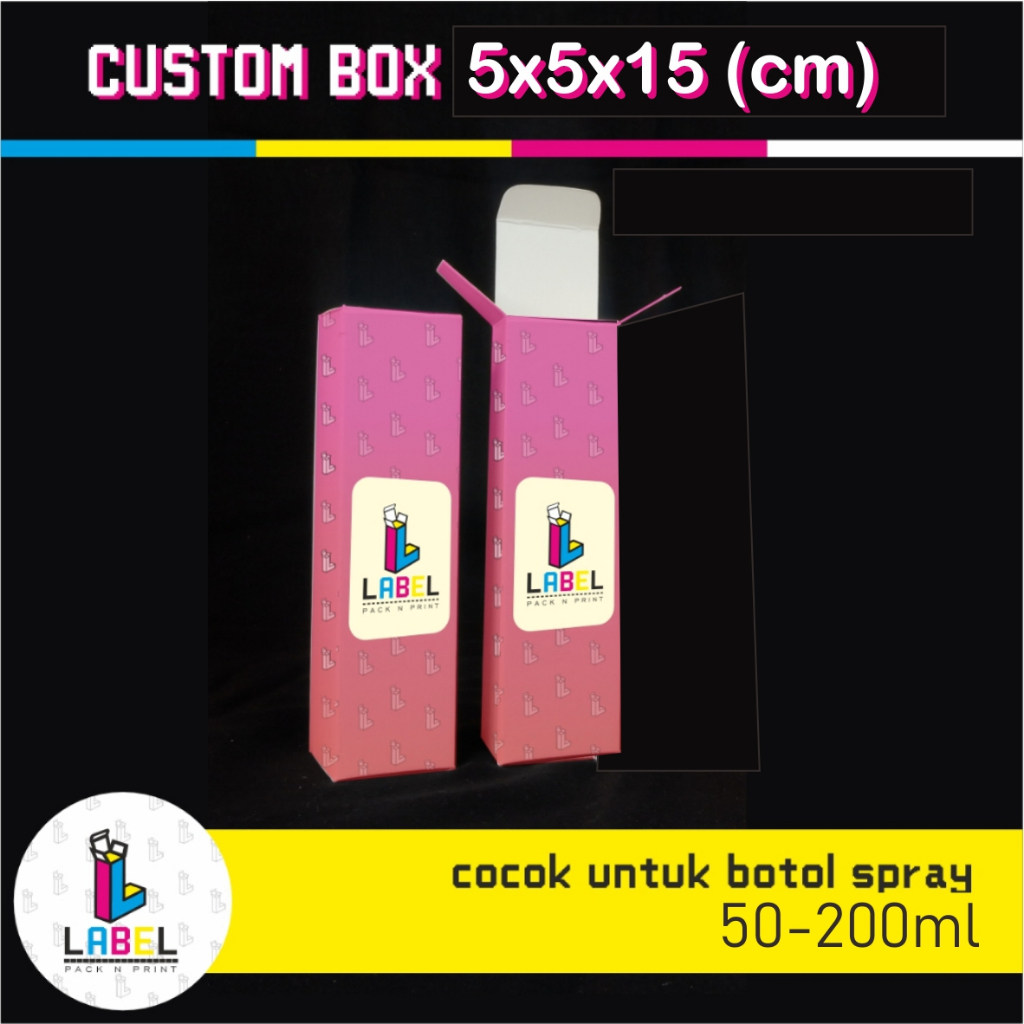 

Box Kemasan / Dus BOTOL SPRAY 100-200ML 5 x 5 x 15 cm, Custom Desain