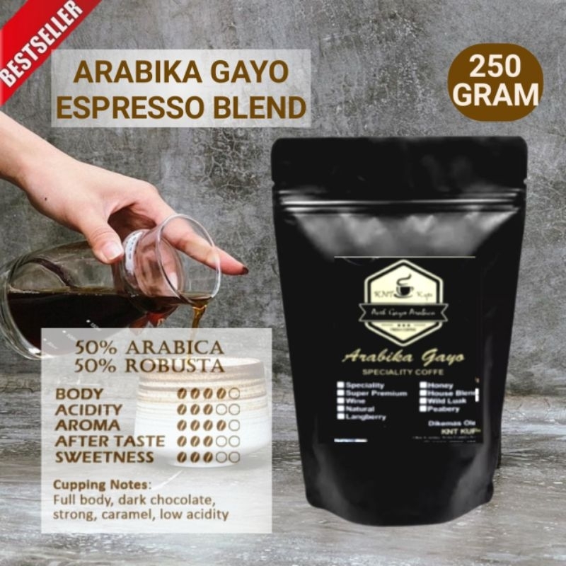 KOPI ARABIKA ACEH GAYO ESPRESSO BLEND ARABICA 250 gram KOPI ACEH BUBUK HALUS MURNI ASLI ORIGINAL.