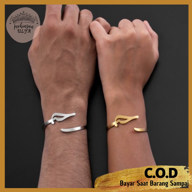 GELANG BANGLE KOLOM TANGAN TITANIUM LAPIS EMAS CUSTOM HURUF INISIAL HIJAIYAH ARAB COUPLE WANITA PRIA