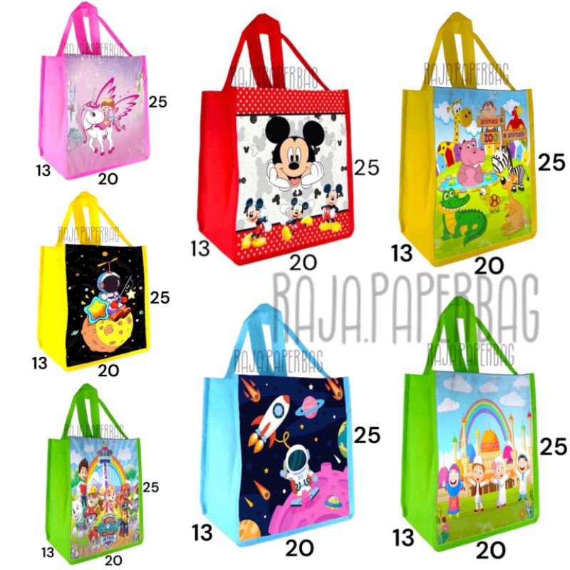 

Goodie bag ultah anak P20 L13 T25 tas birthday souvenir spunbond tas ulang tahun