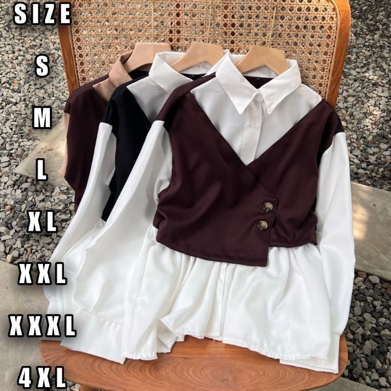 Nissa Kemeja Rompi Vest Wanita Jumbo Big Size S–5L | Kemeja Oversize | Atasan Kerja Wanita | Blouse 