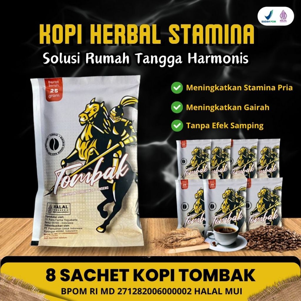 

8 Sachet Kopi Tombak Minuman Serbuk Kopi Ginseng 100% Original | | Kopi Stamina Pria Dewasa | Bpom Halal | Herbal Alami