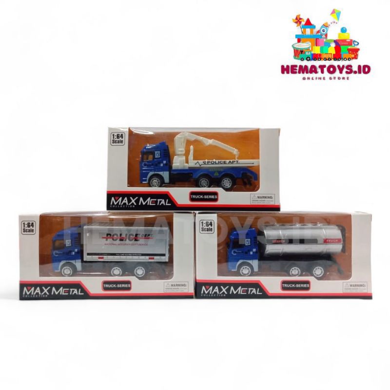 Diecast Mobil Truck Police 1:64 Miniatur Mobil Tangki Truk Box Truck Cargo Truk Derek Alloy Metal Ca