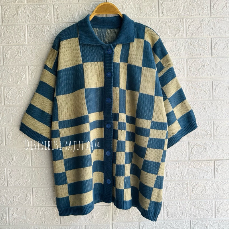 KNITWEAR OUTFIT FUJI CARDIGAN RAJUT MOTIF KOTAK OVERSIZE