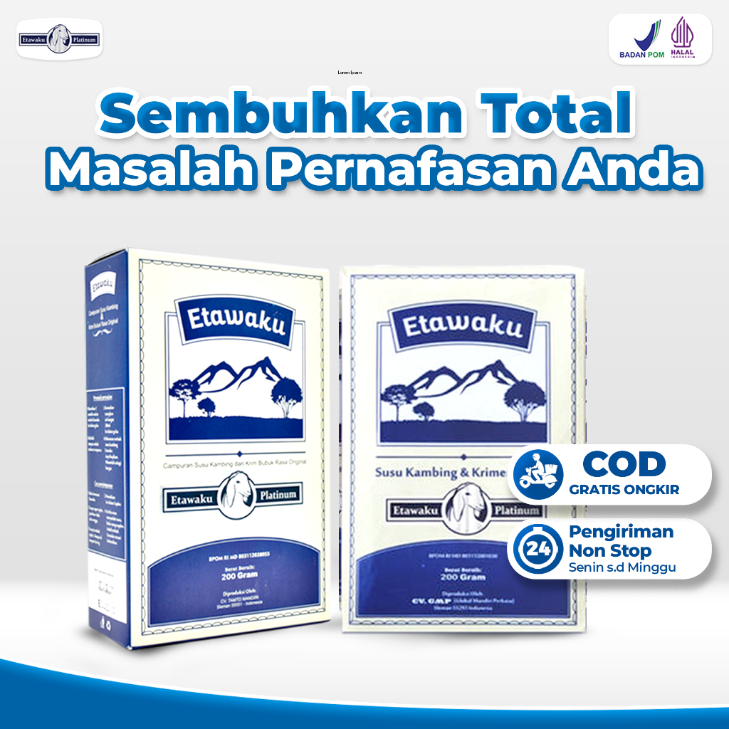 

Susu Segar Etawaku Platinum - Menyehatkan Pernafasan dalam Tubuh / Atasi Asma Bronkhitis Sesak Nafas Isi 200 Gram