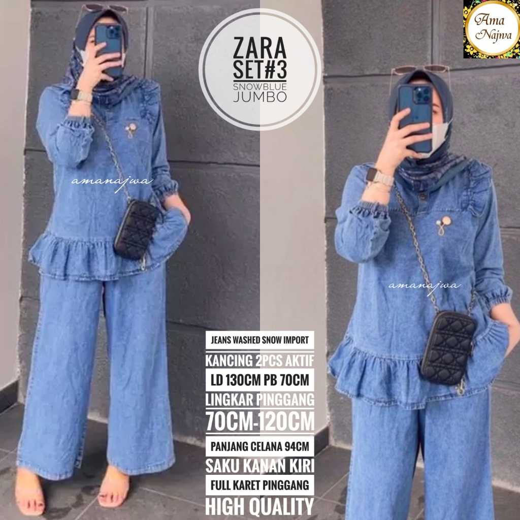 zara setelan 1 one set oneset stelan atasan jeans washed wash jumbo besar oversize over big size ld 