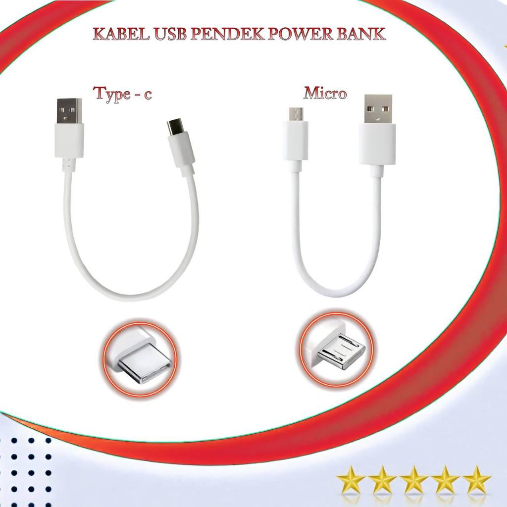 KABEL USB CHARGER PENDEK POWER BANK MICRO & TYPE C ORIGINAL NEW