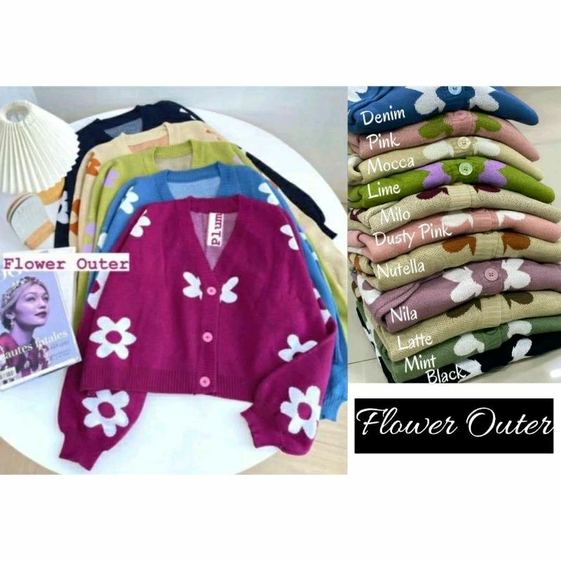 Cardy rajut wanita | cardy motif | flower crop lengan balon