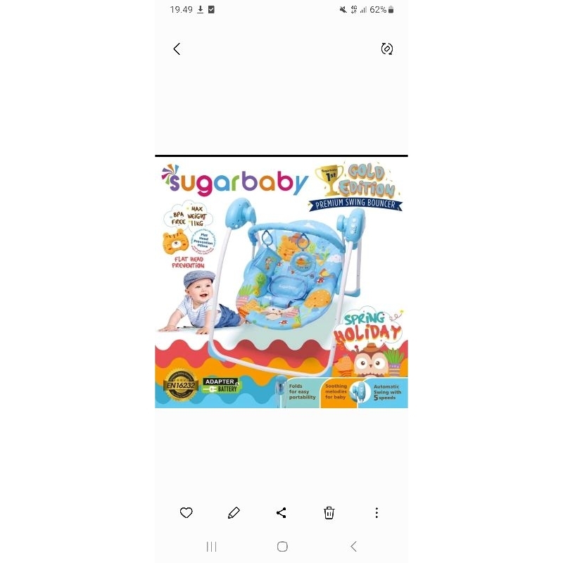 Preloved Sugarbaby swing bouncer gold