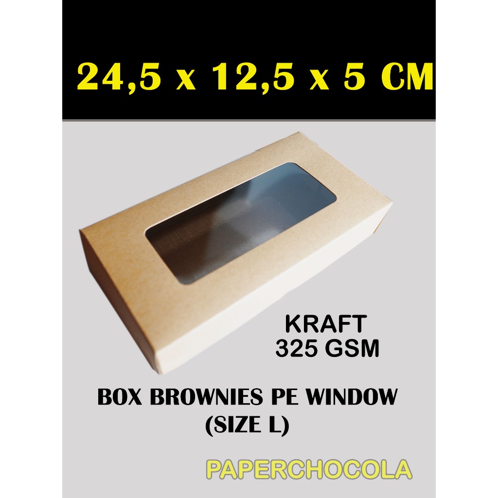 BOX KRAFT COKLAT LAMINASI JENDELA BROWNIES  L UNTUK KOTAK BROWNIES KUE ROTI SNACK 24,5X12,5X5