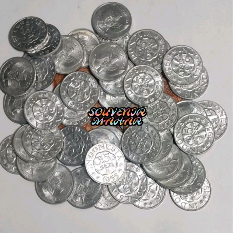(GRESS/KINCLONG) Uang kuno 25 sen alumunium tahun 1952 bahan mahar nikah 23 rupiah 2023 rupiah