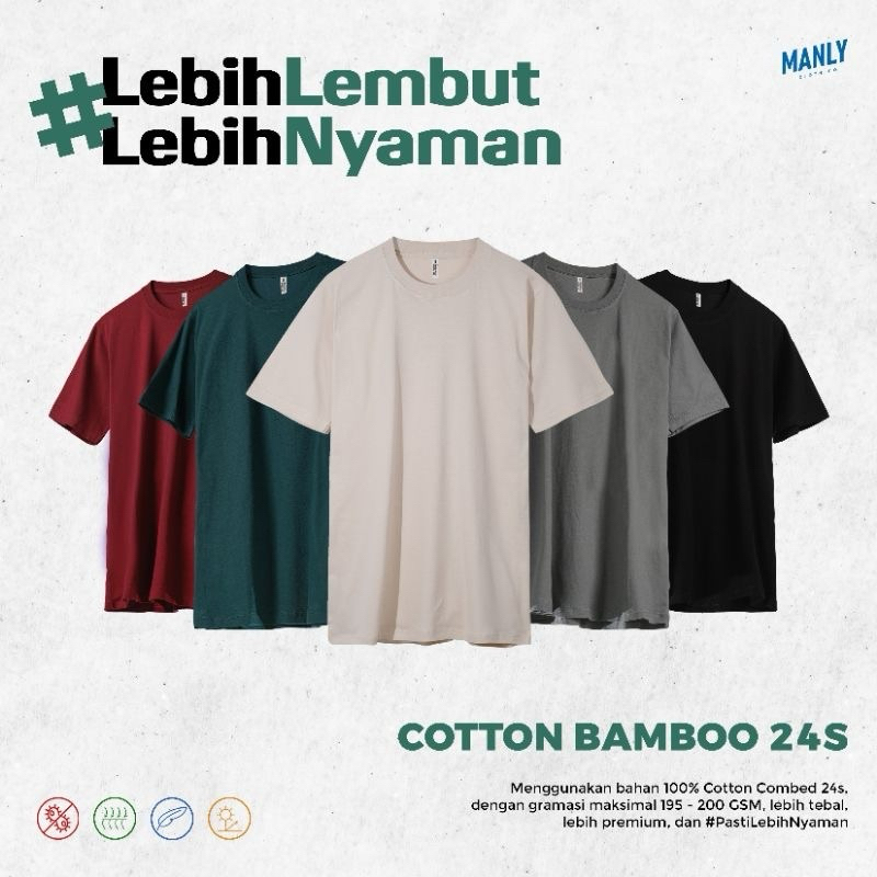 (Cotton Bamboo 24S) Kaos Polos Lengan Pendek 100% Katun Bambu 24S