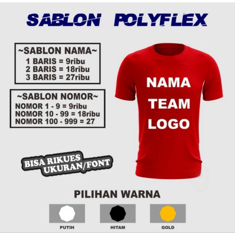 SB-SABLON POLYFLEX/SABLON NAMA BADMINTON/SABLON JERSEY SABLON BAJU OLAHRAGA BISA CUSTOM/BELUM TERMAS
